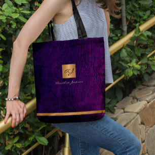 Tote Bag Luxe élégant or moderne violet monogrammed