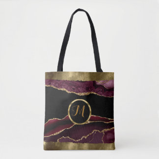 Tote Bag Luxe tendance Noir, Or, Bourgogne Faux Agate