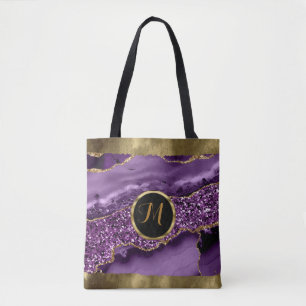 Tote Bag Luxe tendance Noir, Or, Violet Faux Agate