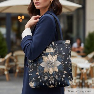 Tote Bag Luxueux fleurs Navy Or