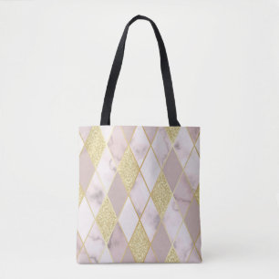 Tote Bag Luxueux Marbre Golden Géométrique