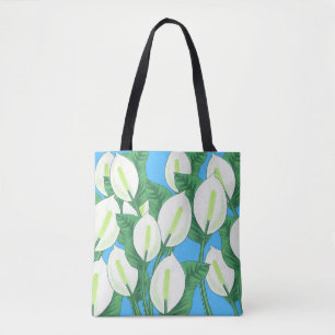 Tote Bag Lys blancs sur arrière - plan bleu pâle