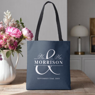 Tote Bag M. Mme Monogram Mariage bleu de la marine