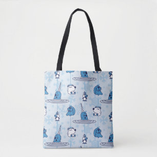 Tote Bag M. Narwhal Blue Snowflake Motif