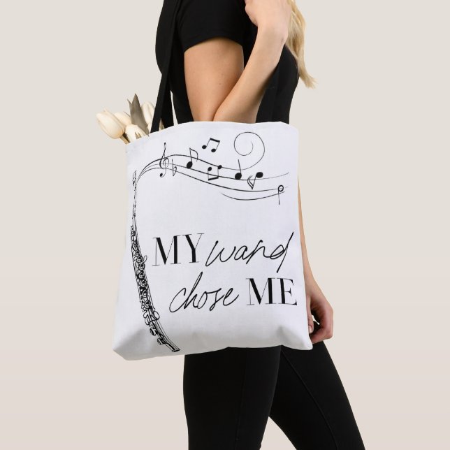Tote Bag Ma baguette M'a choisi Flûte Noir & Blanc Citation (De près)