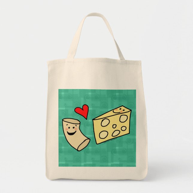 Tote Bag Mac aime Fromage, Funny Cute Macaroni + Fromage (Devant)