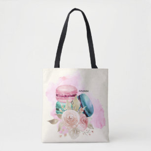 Tote Bag Macarons et fleurs colorés Aquarelle