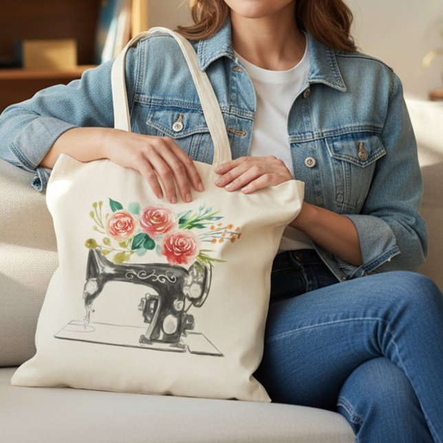 Tote Bag Machine à coudre noire Quilting Tailor Floral (Créateur téléchargé)