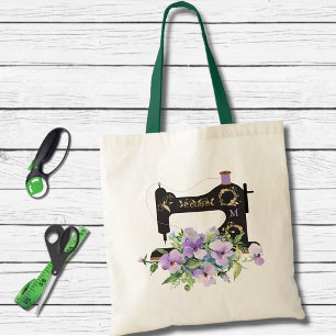 Tote Bag Machine à coudre Vintage à fleurs violet Monogramm