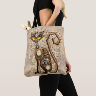 Tote Bag Machine de style rétro Vintage de chat Steampunk