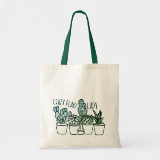Tote Bag Madame folle de plante - toile Fourre-tout - vert