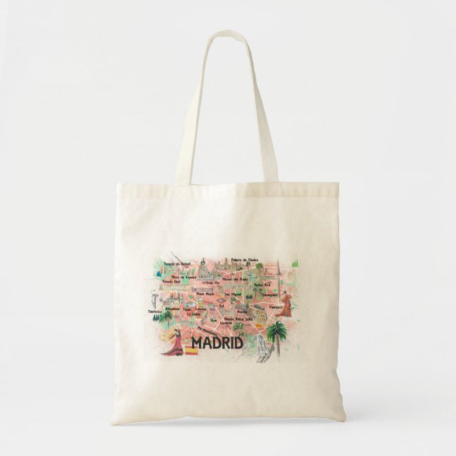 Tote Bag Madrid Espagne Carte illustrée avec les routes pri (Devant)