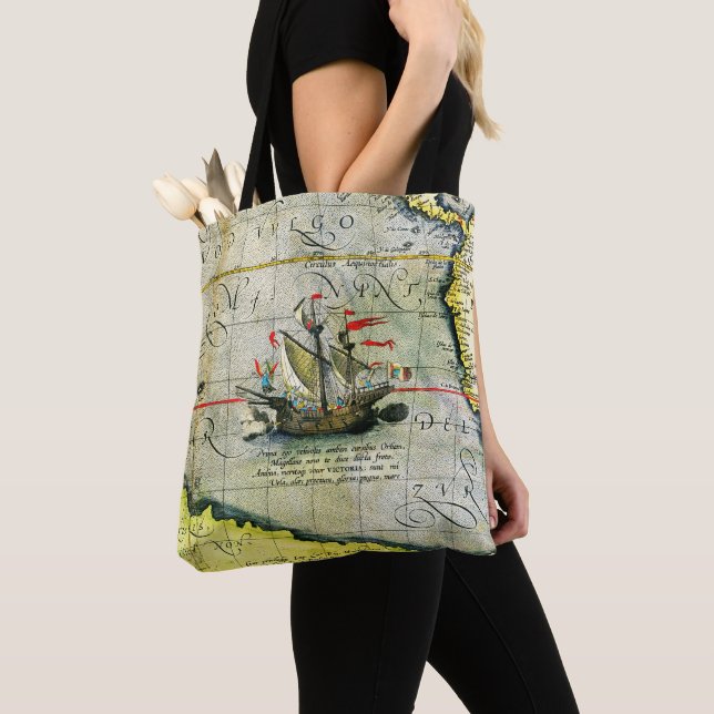 Tote Bag Magellans navire Victoria, Antique Carte Océan Pac (De près)
