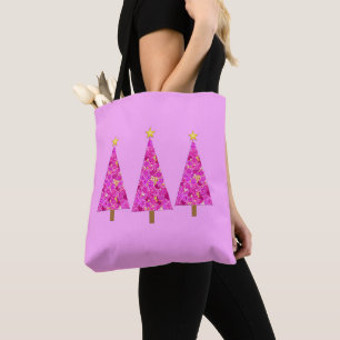 Tote Bag Magenta Floral Arbre de Noël moderne