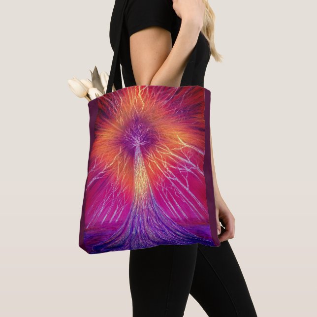 Tote Bag Magenta Golden Diamond Tree (De près)