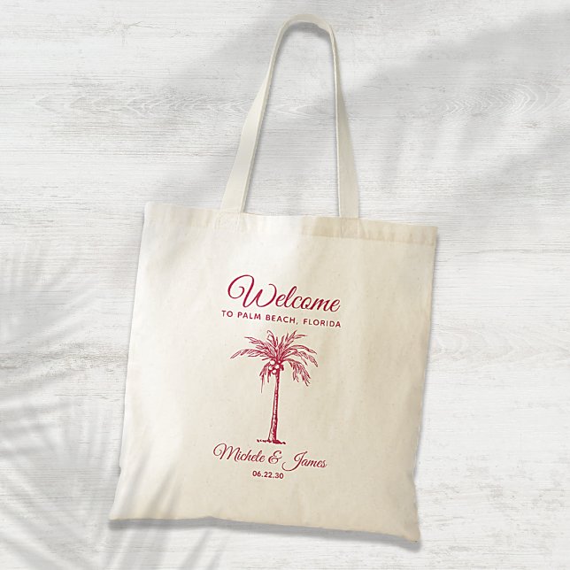 Tote Bag Magenta moderne Tropical Palm Tree Mariage Accueil (Créateur téléchargé)