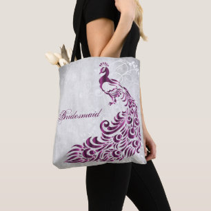 Tote Bag Magenta Peacock Leaf Vine Bridesmaid Fourre-tout