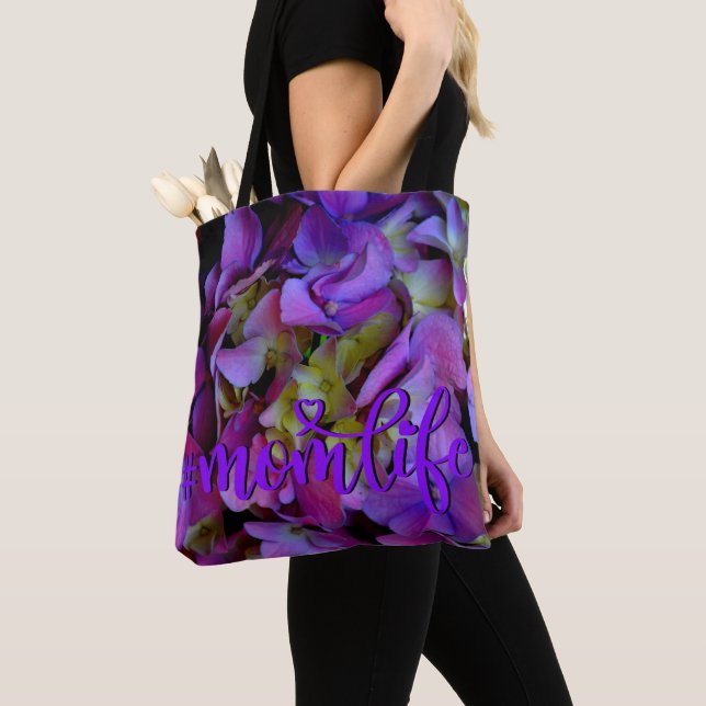 Tote Bag Magenta Purple bleu jaune Hydrangeas fleurs (De près)
