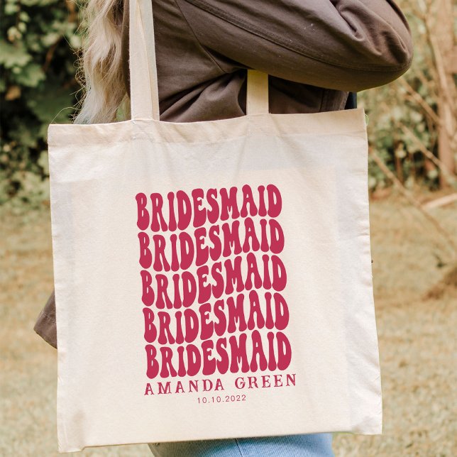 Tote Bag Magenta Rose Retro Boho Personnalisé Bachelorette (Créateur téléchargé)