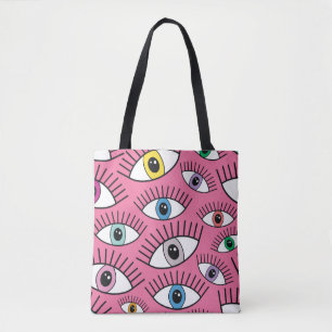 Tote Bag Magic pattern with colorful eyes. Mystic backgroun