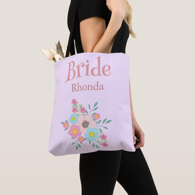 Tote Bag Magnifique floral violet et rose (De près)