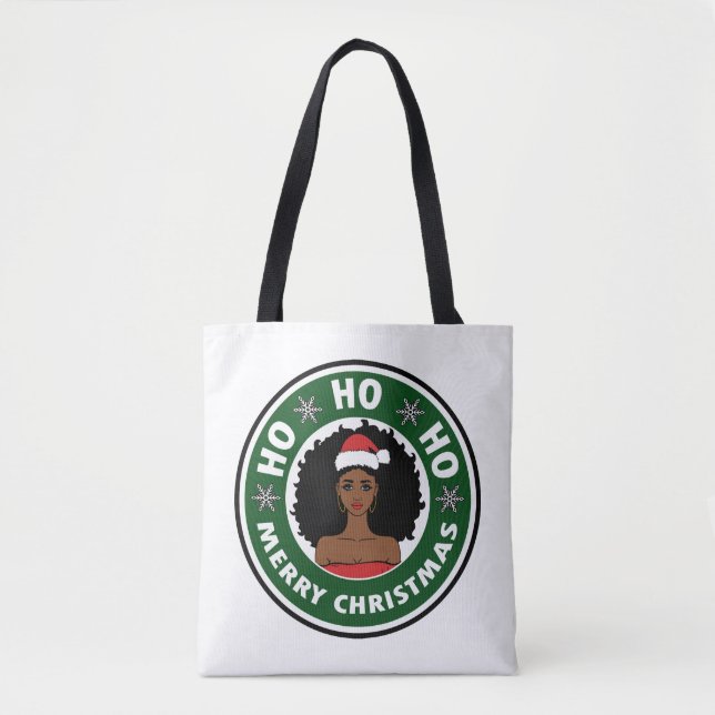 Tote Bag Magnifique Ho Ho Ho Joyeux Noël Afro Girl (Devant)