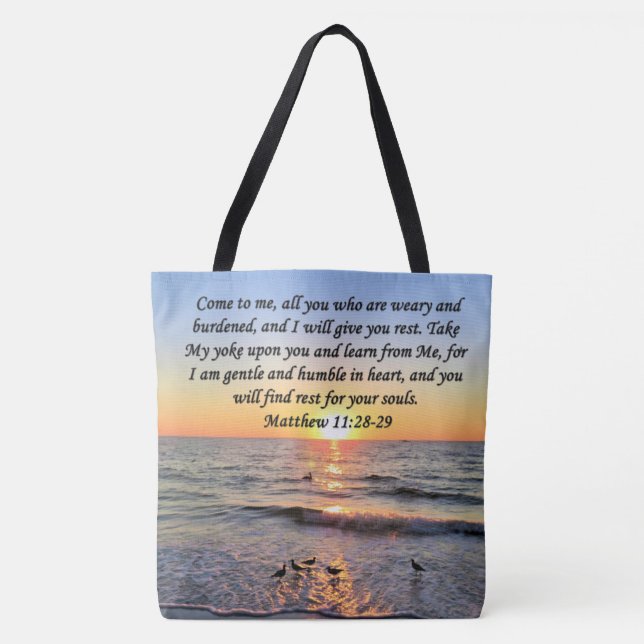 TOTE BAG MAGNIFIQUE MATTHEW 11:28 DESIGN PHOTO DE LEVER (Devant)