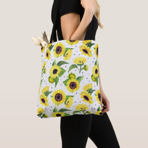 Tote Bag Magnifique motif de tournesol à l'aquarelle vintag