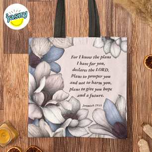 Tote Bag Magnolia Fleur Écriture Chrétienne Jérémie 29:11