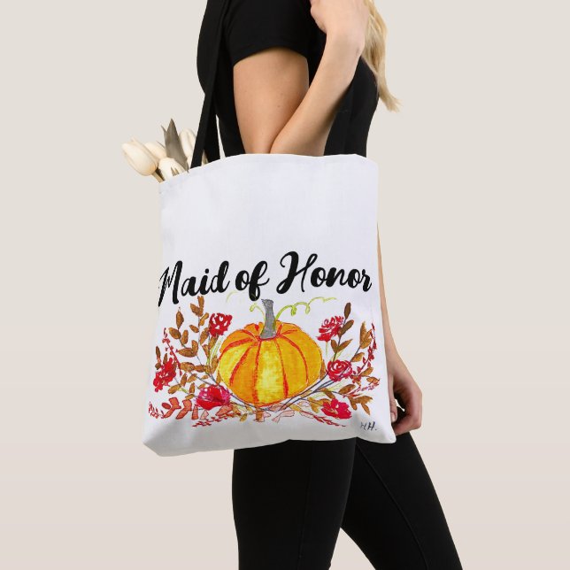 Tote Bag Maid of Honor Citrouille d'automne Floral Mariage  (De près)
