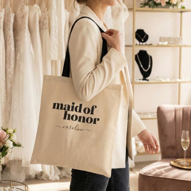 Tote Bag Maid of Honor Minimaliste moderne Black Custom (Créateur téléchargé)