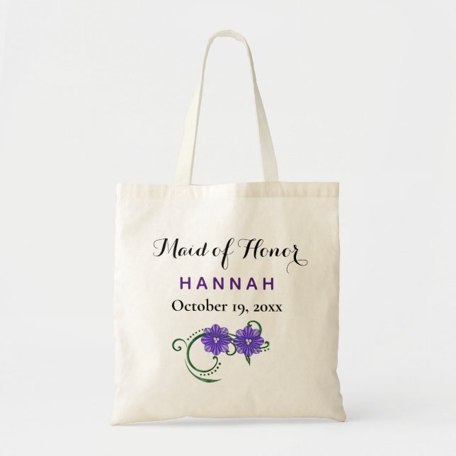 Tote Bag Maid of Honor Modern Typography Purple Mariage (Devant)