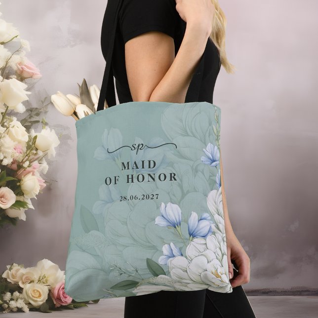 Tote Bag Maid of Honor | Sage Green & Floral Wedding (Créateur téléchargé)
