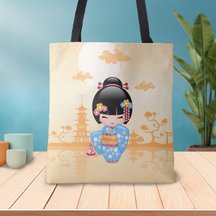 Tote Bag Maiko Kokeshi Doll mignonne Geisha Girl Jaune
