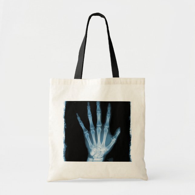 Tote Bag Main bleue de squelette de rayon X (Devant)