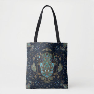 Tote Bag Main de Hamsa - Main de Fatima Blue Gemstones