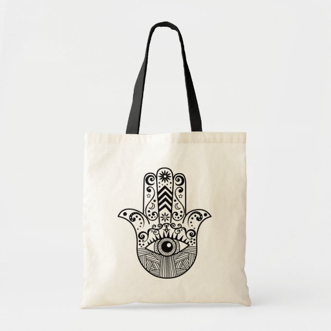 Tote Bag Main de Hamsa noire et blanche (Devant)