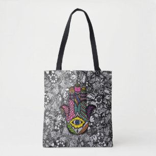 Tote Bag Main tirée par la main colorée de Hamsa dessins