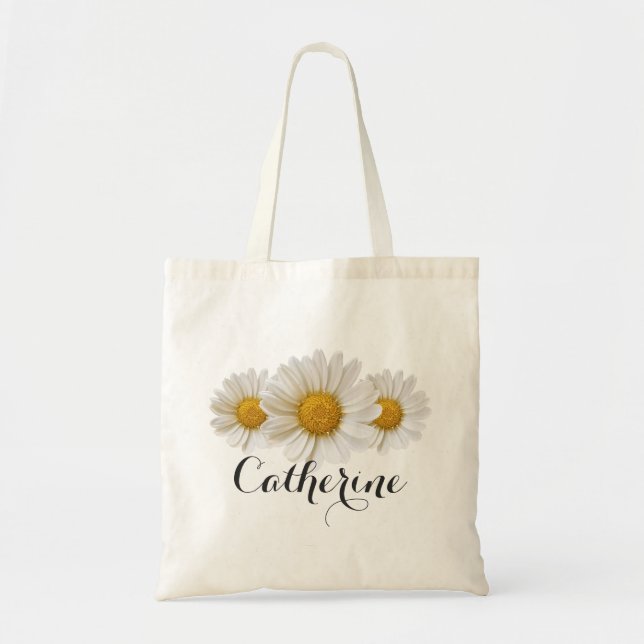 Tote Bag Maisées blanches avec nom personnalisé Floral (Devant)