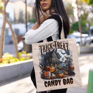 Tote Bag Maison hantée avec citrouilles pour Halloween !