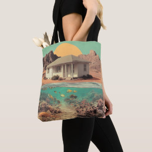 Tote Bag Maison surréaliste du désert avec récif sous-marin