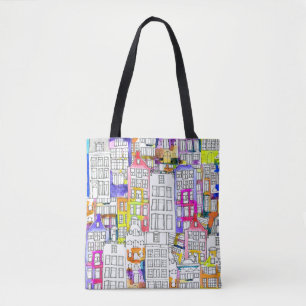 Tote Bag Maisons d'Amsterdam : Aquarelle Motif sans couture