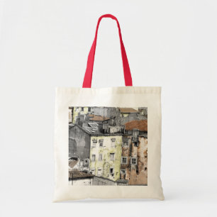 TOTE BAG MAISONS JAUNES ET ROSES À LISBONNE PHOTOGRAPHIE