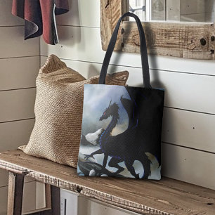 Tote Bag Majestueux Montagnes de Fantasy Sombres Dragon Noi