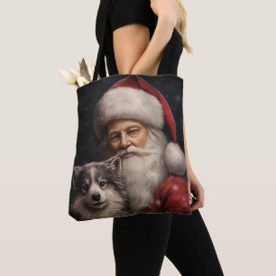 Tote Bag Malamute d'Alaska avec le Père Noël Noël