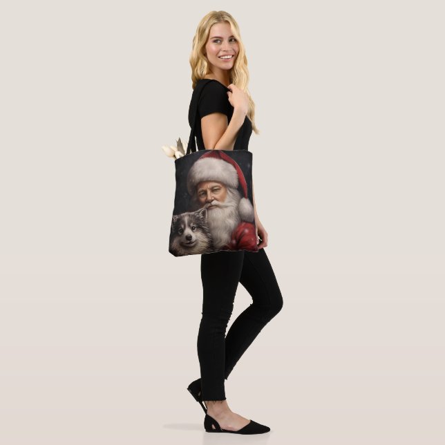 Tote Bag Malamute d'Alaska avec Noël du Père Noël (Sur le modèle)