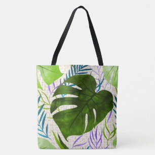 Tote Bag Maleah Monstera Tropical Hawaiian Aquarelle Vert
