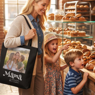Tote Bag Mama Établi Photo Nom des Enfants Texte Amusant