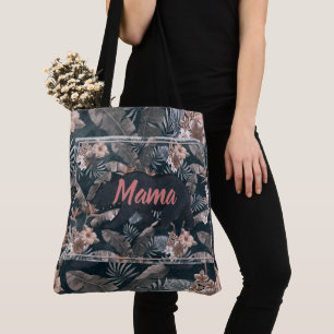 Tote Bag Mama Ours Floral Motif rose gris 