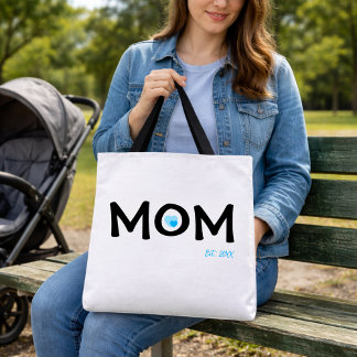 Tote Bag Maman a établi un double cœur bleu imbriqué